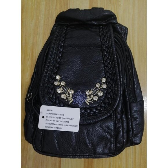 Women Soft Washed PU Black Leather Mini Waterproof Stylish Daypack Shoulder Bag - Picture 7 of 7